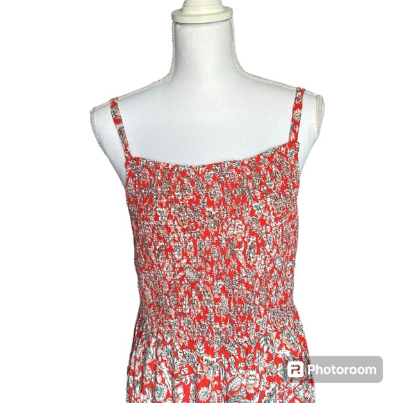 NWT Old Navy Maxi Dress, Orange with Seafoam Green and White pattern, size Large - Picture 2 of 9